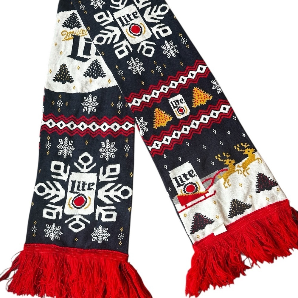 Miller Lite Beer Ugly Christmas Scarf Collectible Reindeer
Snowflake